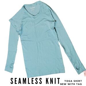 CRZ YOGA Seamless Womens Workout Long Sleeve Shirt w/Thumbholes Sports Top Blue